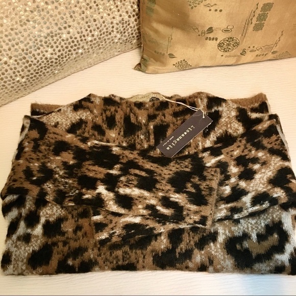 nwt Anthropologie Lineamaglia Italian Mohair Boxy Sweater Leopard Black Tan XS - Picture 14 of 16
